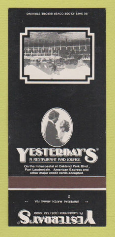 Matchbook Cover - Yesterday's Restaurant Fort Lauderdale FL 30 Strk SAMPLE