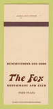 Matchbook Cover - Fox Restaurant Club Milwaukee? WI 30 Strk SAMPLE