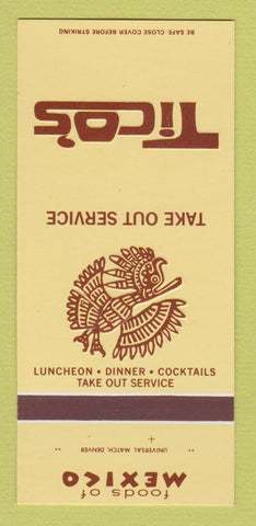Matchbook Cover Tico's Mexican Restaurant Boulder Denver Colorado 30 Strk SAMPLE