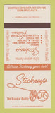 Matchbook Cover - Stickney's Restaurant Palo Alto Redwood City CA 30 Strk SAMPLE