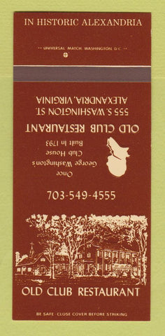 Matchbook Cover - Old Club Restaurant Alexandria VA 30 Strk SAMPLE