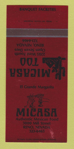 Matchbook Cover - Micasa Mexican Restaurant Reno NV 30 Strk SAMPLE