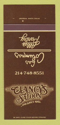 Matchbook Cover - Clancy's Saloon Marriott Hotel Dallas TX 30 Strk SAMPLE