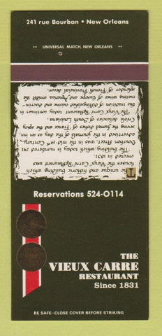 Matchbook Cover - Vieux Carre Restaurant New Orleans LA 30 Strk SAMPLE
