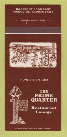 Matchbook Cover - Prime Quarter Restaurant Princeton IL 30 Strk SAMPLE