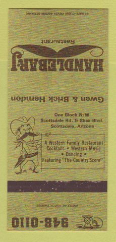 Matchbook Cover - Handlebar J Restaurant Scottsdale AZ 30 Strk SAMPLE