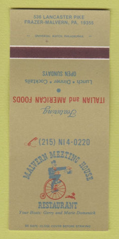 Matchbook Cover - Malvern Meeting House Restaurant Frazer PA 30 Strk SAMPLE