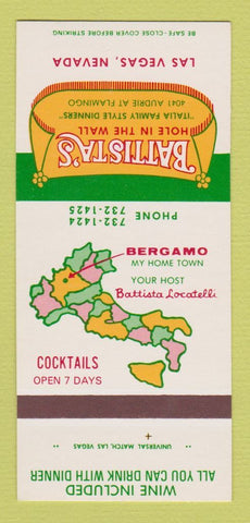 Matchbook Cover - Battista's Italian Restaurant Las Vegas NV 30 Strk SAMPLE