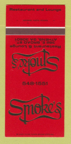 Matchbook Cover - Smoke's Restaurant Lounge Athens GA 30 Strk SAMPLE