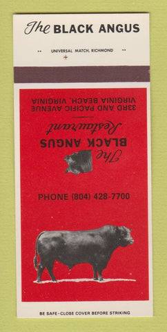 Matchbook Cover - Black Angus Restaurant Virginia Beach VA 30 Strk SAMPLE