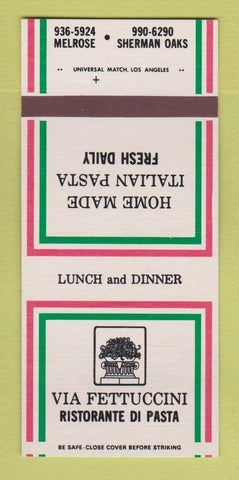 Matchbook Cover - Via Fettuccini Pasta Sherman Oaks Melrose CA 30 Strk SAMPLE