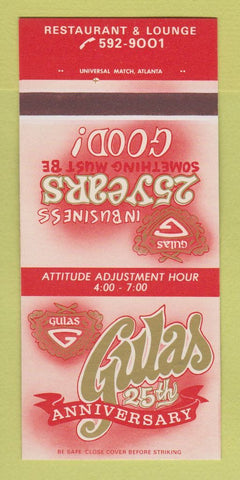 Matchbook Cover - Gulas Restaurant Lounge Chattanooga? TN? 25th 30 Strk SAMPLE