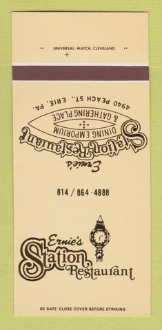 Matchbook Cover - Ernie's Station Restaurant Erie PA 30 Strk SAMPLE