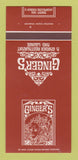 Matchbook Cover - Ginger's Restaurant Hilton Hotel Houston TX 30 Strk SAMPLE