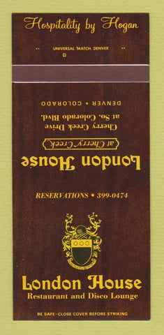 Matchbook Cover - London House Restaurant Disco Denver Colorado 30 Strk SAMPLE