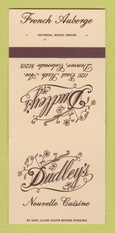 Matchbook Cover - Dudley's French Auberge Denver Colorado 30 Strk SAMPLE