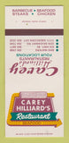 Matchbook Cover - Carey Hilliard's Restaurants  BBQ Savannah GA 30 Strk SAMPLE