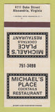 Matchbook Cover - Michael's Place Restaurant Alexandria VA WEAR 30 Strk SAMPLE