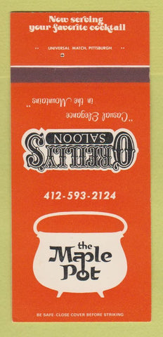 Matchbook Cover - The Maple Pot O'Reilly's Saloon Jones Mills PA 30 Strk SAMPLE