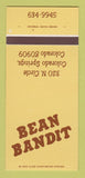 Matchbook Cover - Bean Bandit Restaurant Colorado Springs 30 Strk SAMPLE