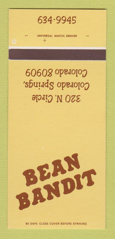 Matchbook Cover - Bean Bandit Restaurant Colorado Springs 30 Strk SAMPLE
