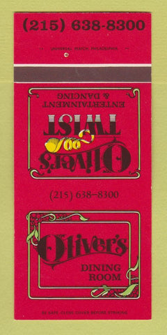 Matchbook Cover Oliver's Twist Restaurant Hilton Trevose PA hotel 30 Strk SAMPLE