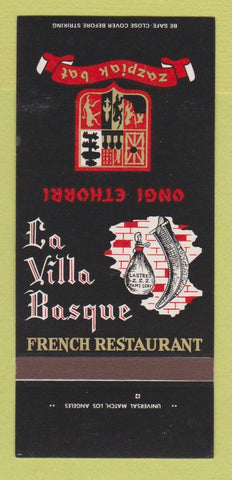 Matchbook Cover - La Villa Basque French Restaurant Vernon CA 30 Strk SAMPLE