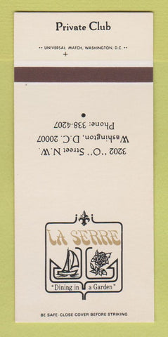 Matchbook Cover - La Serre Restaurant Washington DC 30 Strk SAMPLE