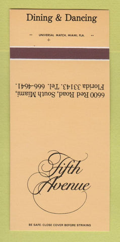 Matchbook Cover - Fifth Avenue Restaurant South Miami FL 30 Strk SAMPLE