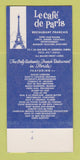 Matchbook Cover - Le Cafe De Paris French Fort Lauderdale FL 30 Strk SAMPLE