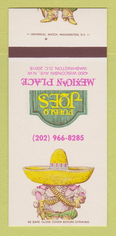 Matchbook Cover - Pueblo Joe's Mexican Restaurant Washington DC 30 Strk SAMPLE