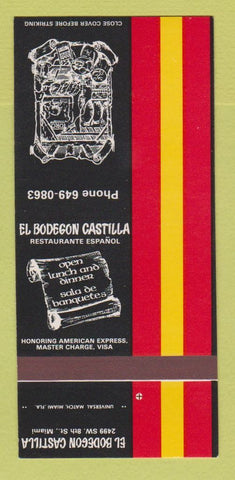 Matchbook Cover - El Bodegon Castilla Restaurant Miami FL 30 Strk SAMPLE