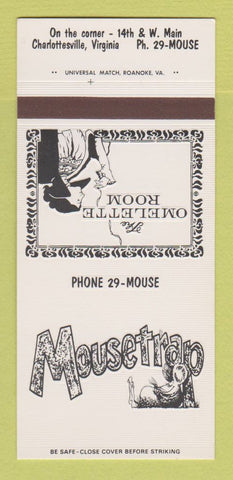 Matchbook Cover - Mousetrap Charlottesville VA Omelette Room 30 Strk SAMPLE