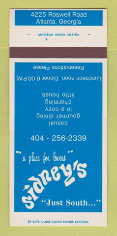 Matchbook Cover - Sidney's Restaurant Atlanta GA 30 Strk SAMPLE