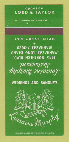 Matchbook Cover - Lauraine Murphy Restaurant Manhasset LI NY 30 Strk SAMPLE