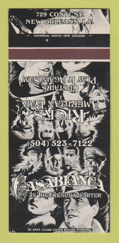Matchbook Cover - Casablanca New Orleans LA movie stars 30 Strk SAMPLE