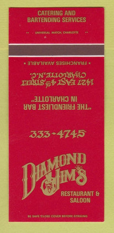Matchbook Cover - Diamond Jim's Restaurant Charlotte NC 30 Strk SAMPLE