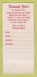 Matchbook Cover - Diamond Jim's Restaurant Charlotte NC 30 Strk SAMPLE