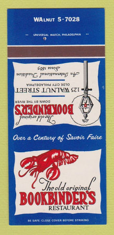 Matchbook Cover - Bookbinder's Restaurant Philadelphia PA 30 Strk SAMPLE
