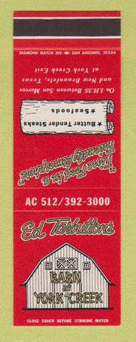 Matchbook Cover - Ed Tarbutton's Barn at York Creek New Braunfels TX SAMPLE