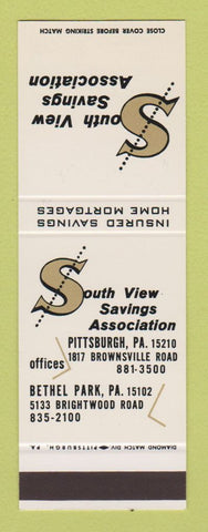 Matchbook Cover South View Savings Association Pittsburgh PA Bethel Park SAMPLE