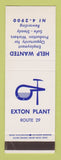 Matchbook Cover - Exton Plant Help Wanted SAMPLE