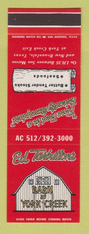 Matchbook Cover - Ed Tarbutton's Barn at York Creek New Braunfels TX SAMPLE