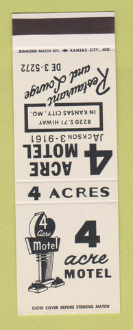 Matchbook Cover - 4 Acre Motel Kansas City MO SAMPLE