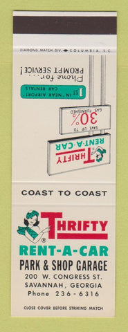 Matchbook Cover - Thrifty Car Rental Savannah GA SAMPLE