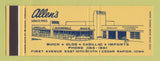Matchbook Cover - Allen's Buick Oldsmobile Cadillac Cedar Rapids IA SAMPLE