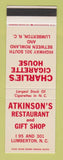 Matchbook Cover - Atkinson's Restaurant Lumberton NC Cigarettes SAMPLE