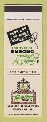 Matchbook Cover - Top o the Morn Drive In Waukegan IL SAMPLE