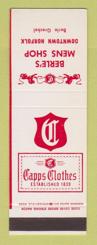 Matchbook Cover - Capps Men's Clothes Berle's Norfolk VA SAMPLE