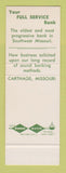 Matchbook Cover - Bank of Carthage MO SAMPLE